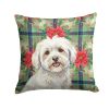 Coton de Tulear Christmas PoinsettIas Throw Pillow Decorative Indoor Outdoor Accent Cushion for Couch, Bed or Patio, 14Hx14W