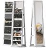 HOMCOM 360Â° Swivel Jewelry Armoire, Lockable Jewelry Cabinet with Full-Length Mirror, Storage Shelves, White