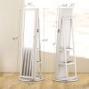 HOMCOM 360Â° Swivel Jewelry Armoire, Lockable Jewelry Cabinet with Full-Length Mirror, Storage Shelves, White