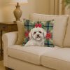 Coton de Tulear Christmas PoinsettIas Throw Pillow Decorative Indoor Outdoor Accent Cushion for Couch, Bed or Patio, 14Hx14W