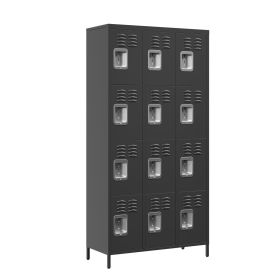 12 Door 72"H Metal Lockers With Lock for Employees,Storage Locker Cabinet for Home Gym Office School Garage,Easy Assembly,Black