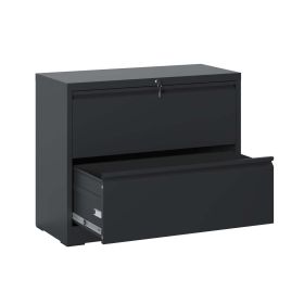Lateral File Cabinet 2 Drawer, Black Filing Cabinet with Lock, Lockable File Cabinet for Home Office