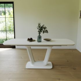 62.99-78.74" grey white dining table, MDF kitchen dining table, and modern industrial style expandable dining table with U-shaped legs