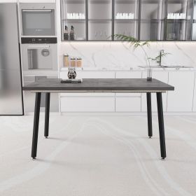 55.12-70.87"expandable modern kitchen dining table, rectangular MDF dining table for 4-6 people, medieval industrial style, with black metal legs