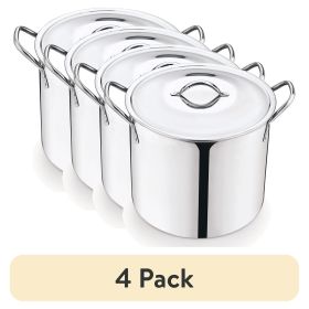 (4 pack)8-Qt Stainless Steel Stock Pot with Metal Lid, Ultra Durable, Stay-Cool Handles, Hand Wash Only