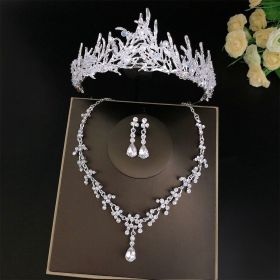Bridal Crown Three Piece Set (Color: Silvery white)