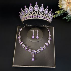 Bridal Crown Three Piece Set (Color: Golden purple)