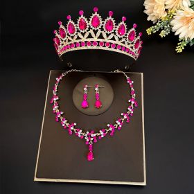 Bridal Crown Three Piece Set (Color: Rose Red)