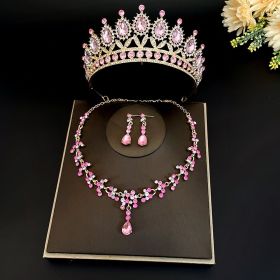 Bridal Crown Three Piece Set (Color: Gold Pink)