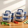 Yakimoto 2/4/6/8/10 PCS Extra-Large Stainless Steel Food Storage Containers With Blue Lids - Deep Design, Airtight Seal