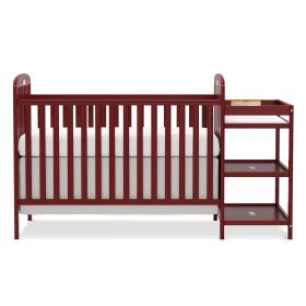 4-in-1 Convertible Baby Crib with Changing Table Combo, Wood Full Size Baby Crib, 4 Adjustable Heights, Non-Toxic Finishes (Color: CHERRY)
