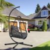 Hanging Egg Chair with Stand - Indoor/Outdoor Woven Rattan Swing Chair with Stand - 350lb Capacity