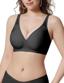 Bras for Women Wireless Deep V Mesh Comfortable Bralette Supportive Tshirt Bra No Underwire Seamless Push Up Full Coverage Everyday Bras (Color: Black, size: XL)