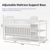 4-in-1 Convertible Baby Crib with Changing Table Combo, Wood Full Size Baby Crib, 4 Adjustable Heights, Non-Toxic Finishes