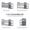 4-in-1 Convertible Baby Crib with Changing Table Combo, Wood Full Size Baby Crib, 4 Adjustable Heights, Non-Toxic Finishes
