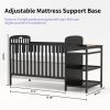 4-in-1 Convertible Baby Crib with Changing Table Combo, Wood Full Size Baby Crib, 4 Adjustable Heights, Non-Toxic Finishes