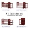 4-in-1 Convertible Baby Crib with Changing Table Combo, Wood Full Size Baby Crib, 4 Adjustable Heights, Non-Toxic Finishes