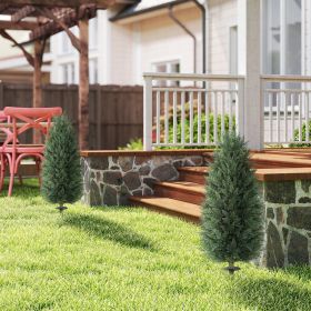 43.3 Inch Set Of 2 Artificial Cypress Topiary Tree, Indoor Outdoor UV Resistant Faux Plants With Ground Stake For Garden (Color: Green)