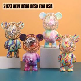1pc Small Desktop Fan; Cute Bear Charging Fan; USB Charging; Portable; Suitable For Home Office Outdoor Travel (style: C)