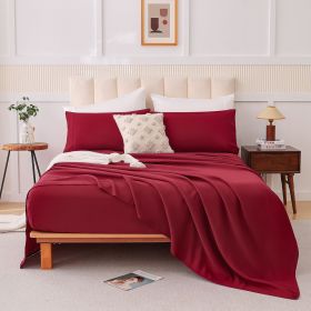 four-piece bed set, Q (Color: Wine Red)
