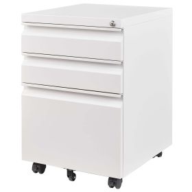 3 Drawer Mobile File Cabinet with Lock,Metal Filing Cabinets for Home Office Organizer Letters/Legal/A4,Fully Assembled,White (Color: as Pic)