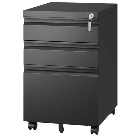 3 Drawer Mobile File Cabinet with Lock,Metal Filing Cabinets for Home Office Organizer Letters/Legal/A4,Fully Assembled,Black (Color: as Pic)