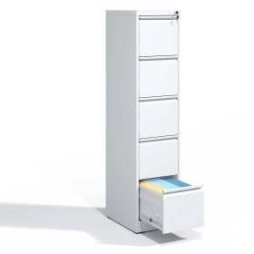5 Drawer Metal Vertical File Cabinet with Lock Office Home Steel Vertical File Cabinet for A4 Legal/Letter Size (Color: White)