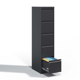5 Drawer Metal Vertical File Cabinet with Lock Office Home Steel Vertical File Cabinet for A4 Legal/Letter Size (Color: Black)
