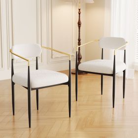 dining chairs set of 2 white , medieval modern dining chairs, teddy velvet chairs with metal legs, kitchen, easy to assemble suitable for home (Color: White)