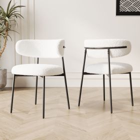 dining chairs set of 2 white , medieval modern dining chairs, teddy velvet chairs with metal legs, kitchen, easy to assemble suitable for home (Color: W)